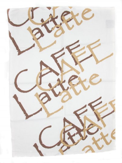 Raumtraum-Dekoshop Geschirrtuch Cafe Latte beige Braun bedruckt Kaffee